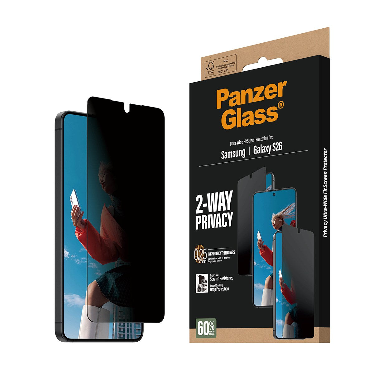 PanzerGlass® 2-Way Privacy Displayschutz Samsung Galaxy S26 | Ultra-Wide Fit m. EasyAligner